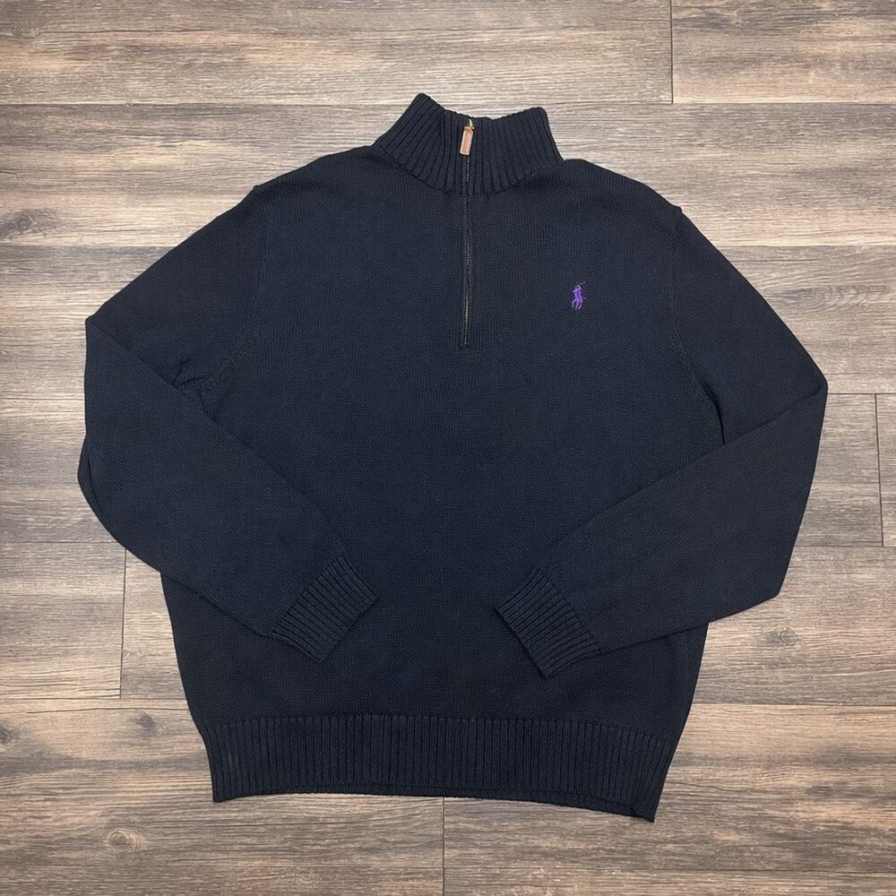 Polo Ralph Lauren Black Cotton 1/4 Zip Mock Neck Pullover Sweater XL Preppy Ivy - Picture 2 of 7